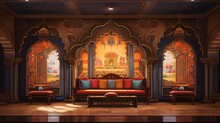 Capture The Intricate Details And Vibrant Hues Of A Pooja Room Wall Painting, A Testament To India's Rich Cultural Heritage.
