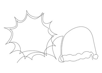 Poster - One continuous line of speech bubble with Santa Claus Hat. Thin Line holiday Illustration vector concept. Contour Drawing Creative ideas.
