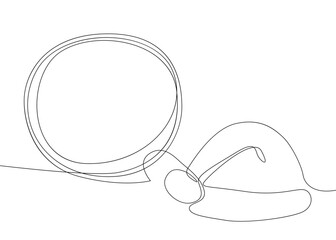 Poster - One continuous line of speech bubble with Santa Claus Hat. Thin Line holiday Illustration vector concept. Contour Drawing Creative ideas.