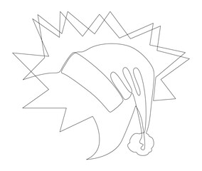 Poster - One continuous line of speech bubble with Santa Claus Hat. Thin Line holiday Illustration vector concept. Contour Drawing Creative ideas.