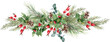 Christmas border watercolor illustration. Ghristmas tree decorated garland. PNG on transparent background