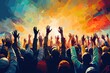 © SKIMP Art - a crowd of people with hands raised to the sky Generative AI
