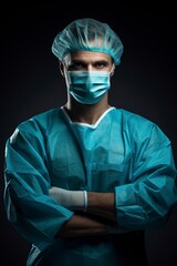 Wall Mural - surgeon with a mask on a dark background