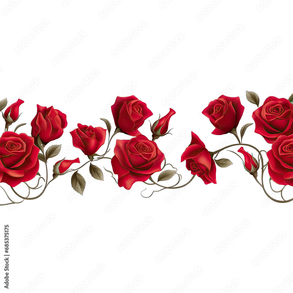 Transparent Red Roses Divider Red Roses Border Tile - A Seamless Tile of a Red Roses Border Isolated ...