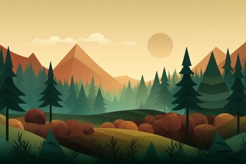 Autumn forest landscape. Autumn seasonal background. Illustration in simple minimal geometric