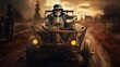 © NovaVision - Halloween Ride: Skeletal Driver at the Wheel. Generative ai