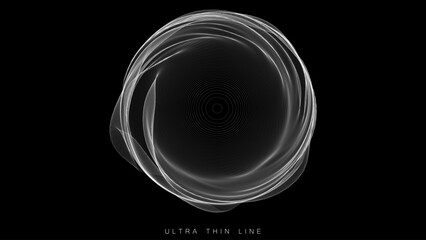 Poster - distorted line spheres. vector thin line glitch geometry.