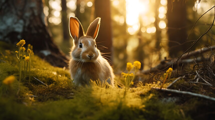 Wall Mural - a rabbit in the forest during the sunset