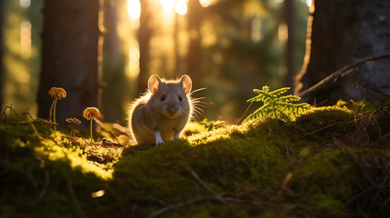 Wall Mural - a little mouse in the forest during the sunset