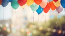 Party Background With Happy Birthday Flags And Colorful Balloons 
