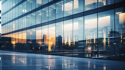Poster - modern buildings in big cities,Reflection of Illuminated office building in glass office 