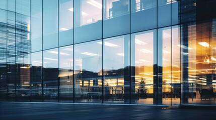 Poster - modern buildings in big cities,Reflection of Illuminated office building in glass office 