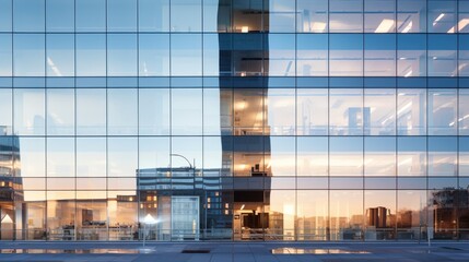 Poster - modern buildings in big cities,Reflection of Illuminated office building in glass office 