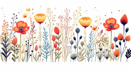 Wall Mural -  Scandinavian floral background illustration spring summer background