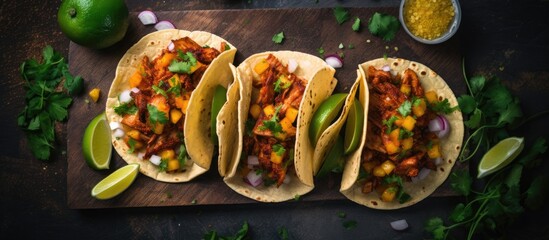 Wall Mural - Top view of Mexican al pastor tacos in Mexico.