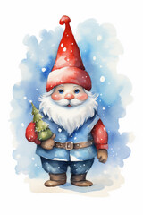 Wall Mural - Watercolor Painting, Cute Christmas Gnome, Generative AI