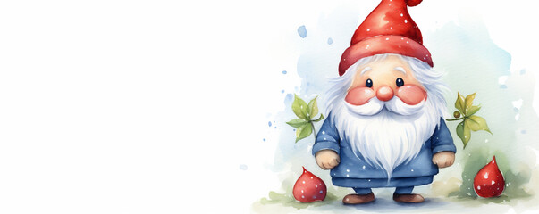 Wall Mural - Watercolor Painting, Cute Christmas Gnome, Generative AI