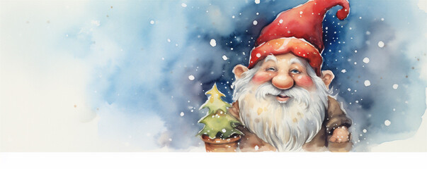 Wall Mural - Watercolor Painting, Cute Christmas Gnome, Generative AI