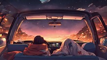 Watching Movie Theater, Snuggled Blankets Stars Above. Sound Rain Roof Adds Cozy Nostalgic Vibe. Stream Overlay Animation