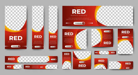 Poster - Abstract red banner design web template Set. Vertical, Horizontal, square, header, footer web banner. vector
