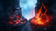 Lava and Ice side by side lava vs ice AI Image Generative background