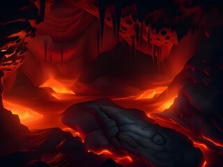 Wall Mural - dark background with fire and smoke in the cave