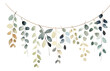 Cute bunting isolated elements. Watercolor leaves, string garlands brushstrokes for decoration frame.