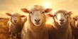 a group of sheep looking into the sun, generative AI
