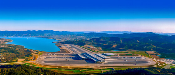 Canvas Print - Overhead aerial view of airport