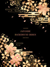 金箔をあしらった和柄と桜の和風背景 2/ベクター,イラスト