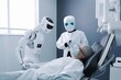 In a modern medical clinic, a robot doctor stands, equipped with advanced technology, ready to provide efficient and precise healthcare services, blending innovation with healthcare.