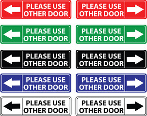 Poster - Please use other door graphic icon. Information label sign. Notice text direction symbol. flat style.
