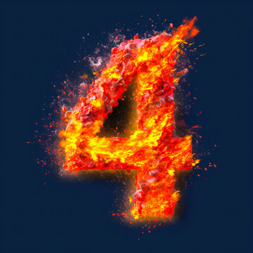 Number 4 (four) surrounded by fire