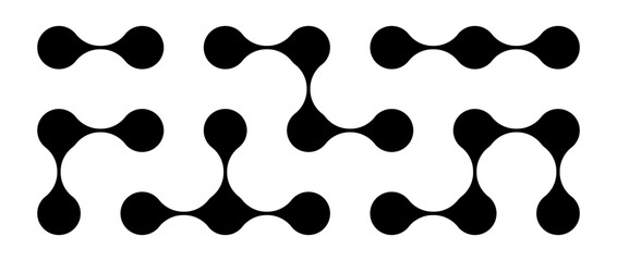 Black metaball set. Liquid connected blobs. Morph dots pattern collection. Thin integration abstract concept. Circles design elements bundle for logo, icon, tag, emblem, poster. Vector illustration