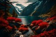 red traditional norwegian nature with fjords generative a