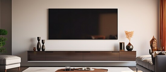 Poster - Wall-mounted contemporary flat screen television in living room.