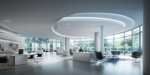 Sticker - Futuristic modern office. Business corporation room