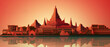 Thailand Landmarks Skyline Silhouette Style, Colorful, Cityscape, Travel and Tourist Attraction