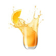 Citrus or orange juice realistic splash in a transparent glass on white background