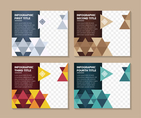 Poster - collection vector Infographic Company Timeline Template with big rectangle photo placeholders and shadow effects. four variation color with icon and sample of text. triangle pattern design.