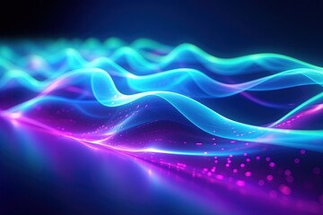 Wall Mural - illustration of abstract background of futuristic corridor with purple and blue neon lights wave speed light