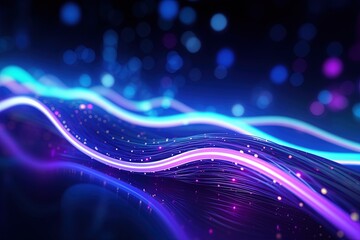 Wall Mural - illustration of abstract background of futuristic corridor with purple and blue neon lights wave spe