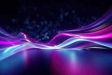 Wall Mural - illustration of abstract background of futuristic corridor with purple and blue neon lights wave speed light