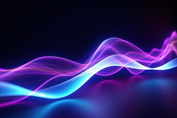 Wall Mural - illustration of abstract background of futuristic corridor with purple and blue neon lights wave spe