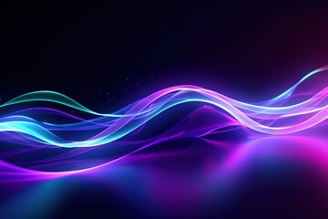 Wall Mural - illustration of abstract background of futuristic corridor with purple and blue neon lights wave spe