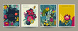 © natality - Set of four vector pre-made cards in modern style with nature motifs, flowers and leaves. Templates for your design.