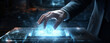 © Artbotics - Futuristic Interface Interaction - Businessman with Digital Holographic Control Panel