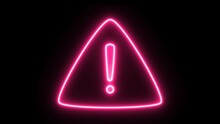 Warning Icon Pink Color Neon Warning Sign On The Black Background. Neon Light Exclamation Text Icon. Hazard Warning Sign, Attention.