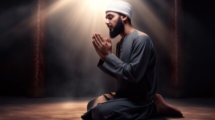 Wall Mural - Muslim Man Praying In Mosque