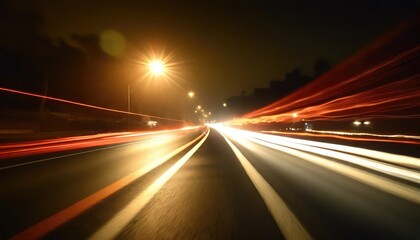 Wall Mural - Car motion trails. Speed light streaks background with blurred fast moving light effect